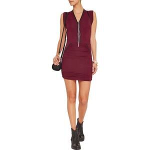 IRO Jadela Burgundy Red Leather Trim Silk Cap Sleeve Sheath Dress SZ 36/4